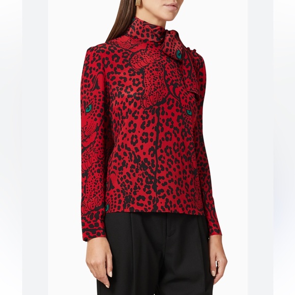 Red Valentino Silk Panther Blouse with Tie Italian size 46 - Picture 1 of 10